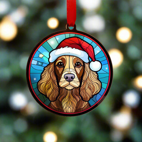 Cocker Spaniel (Working) Chocolate in Santa Hat Suncatcher Decoration